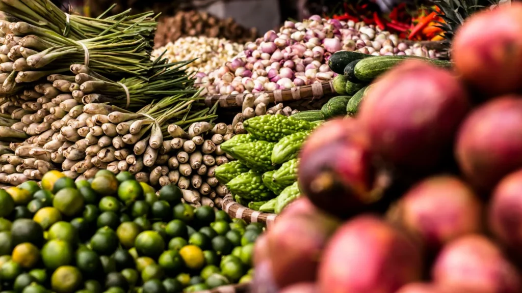 close up shot of fresh produce stacked for sale