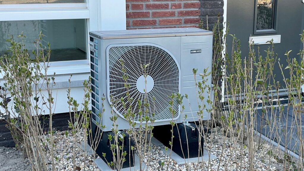 a heat pump installed outside a home