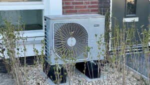 a heat pump installed outside a home