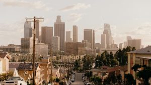 LA skyline at sunset