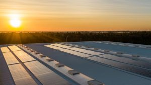 Solar panels at sunset